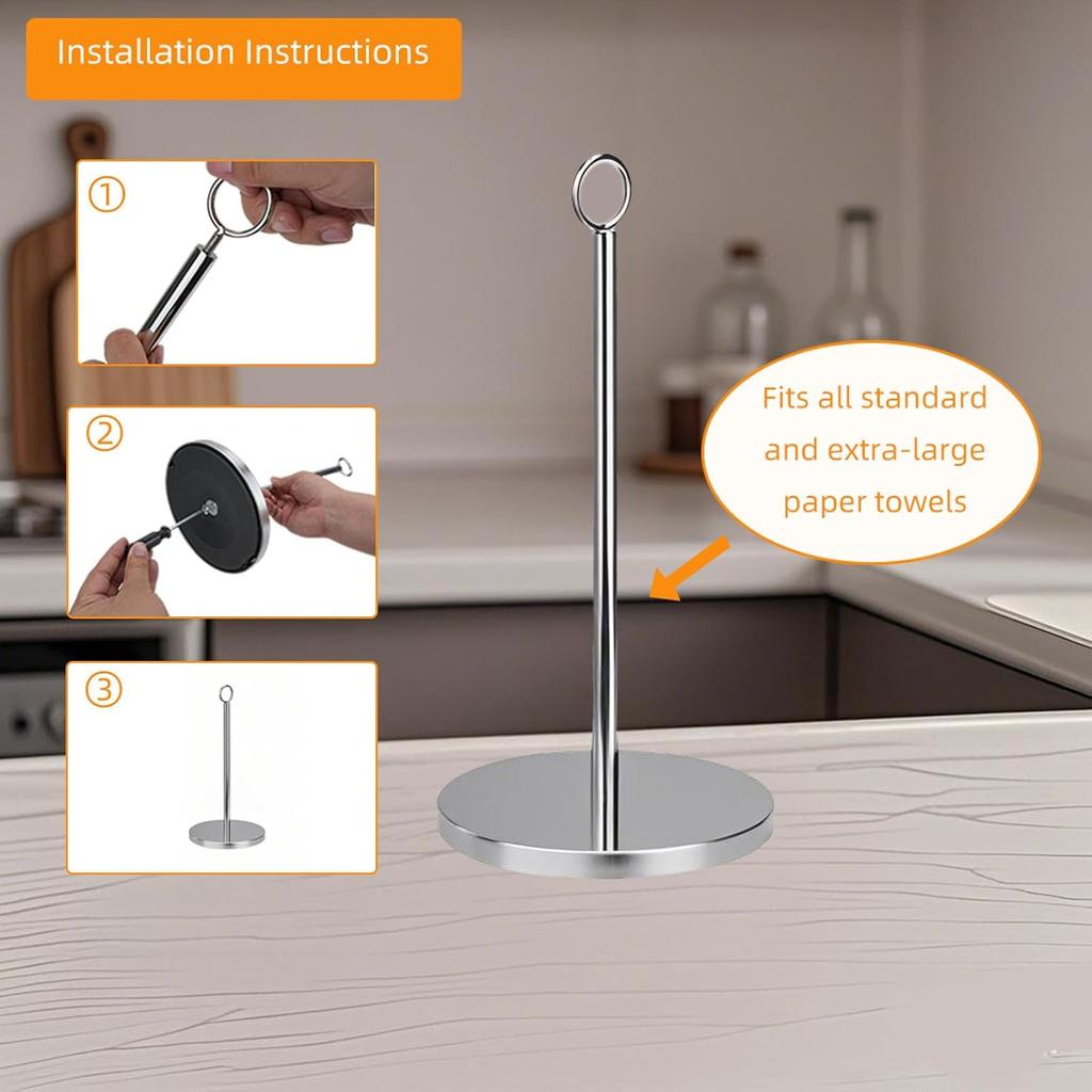 2pcs Paper Towel Holder, Stainless Steel Toilet Paper Holder Stand, Simple Napkin Holder for Kitchen Countertop Bars & Dining Tables