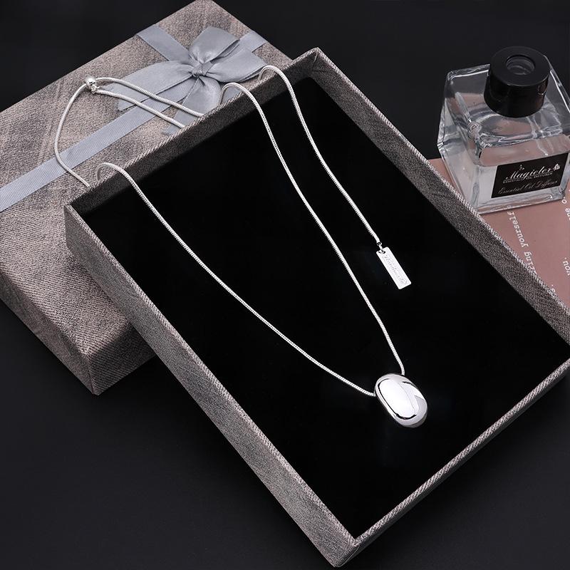 Yuan You Silver Dove Egg Teardrop Pendant Necklace - Versatile, Fashionable Sweater Chain