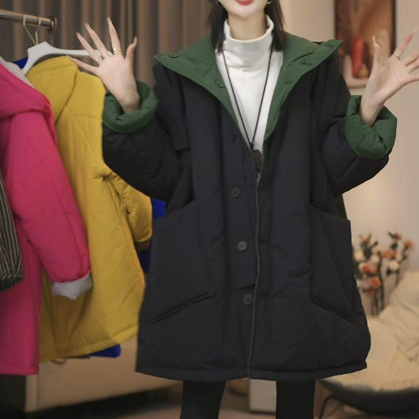 Women`s Color Block Hooded Reversible Padded