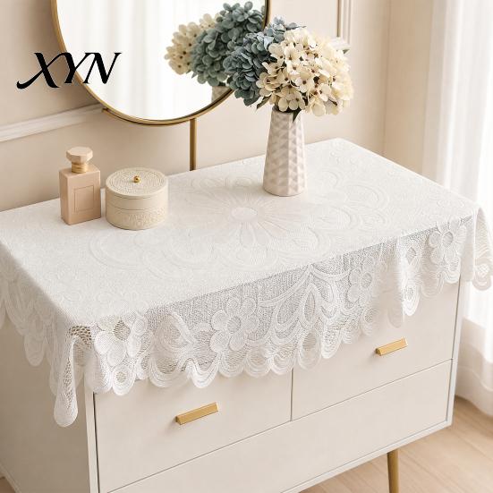 Durable Lace Table Cover Square Floral Doily, Scalloped White Tablecloth, Vintage Style Small Non-shrinking Tablecloth for Coffee Side Tea Party Home
