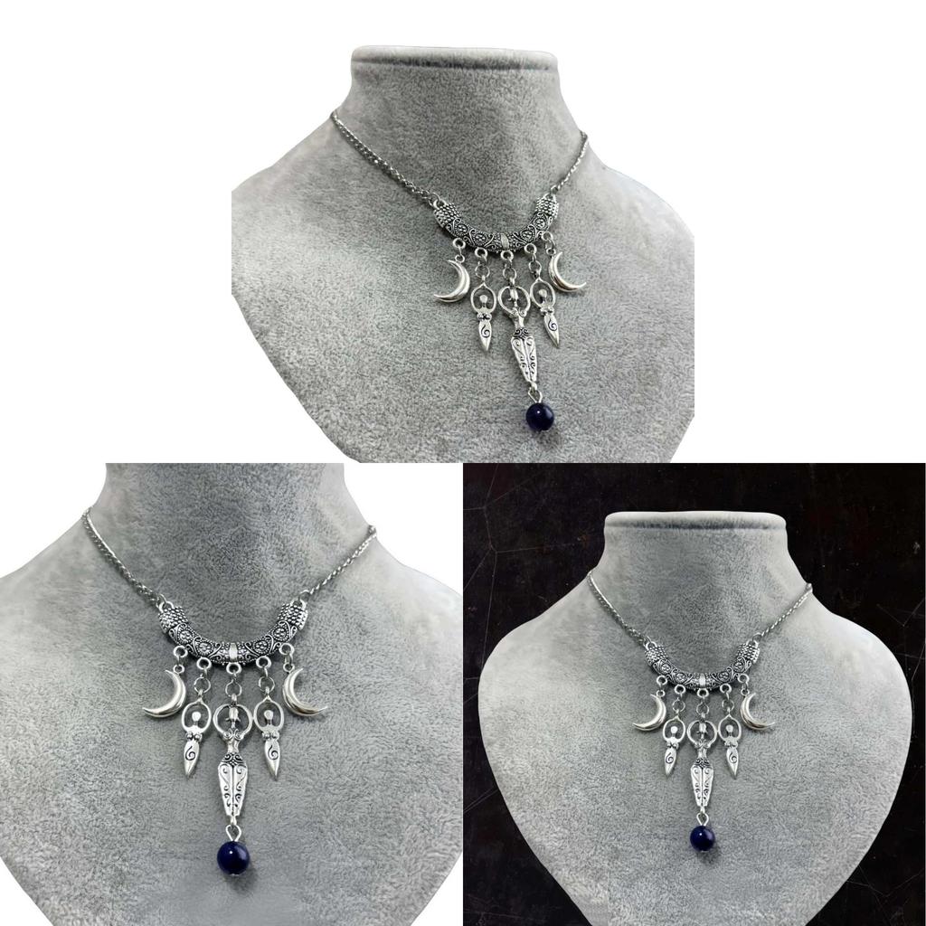 Gothic Moon Pendant Necklace With Amethyst Crystals For Women Jewelry Collection