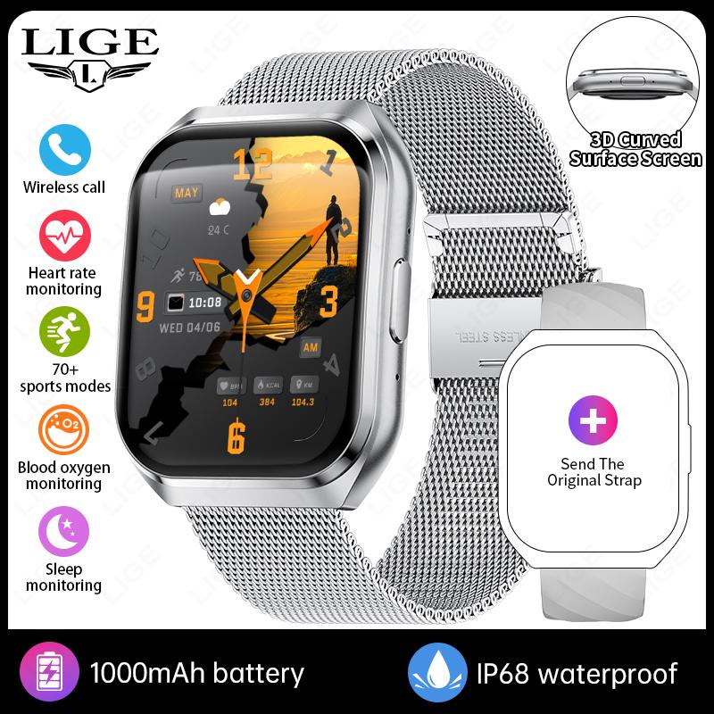 NEW Smartwatch 1000mAh Men Large Capacity Battery 1.83" HD Display Make Answer Call Voice Assistant Outdoor Sports Watches