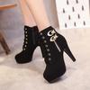 Plus Size Ankle Boots Women Platform High Heels Female Lace Up Shoes Woman Side Zipper Short Boots Stiletto Shoes Women Shoes