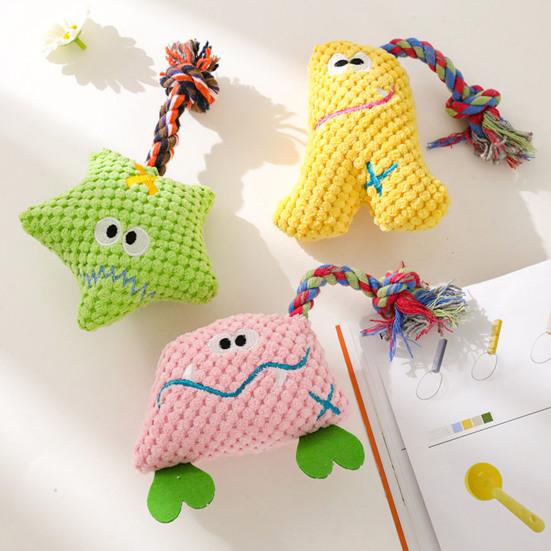 Corduroy Dog Chew Toy Squeaky Plush Toy with Colorful Rope Chew Resistant Self-Entertainment Toy Dogs Tug Toy for Small