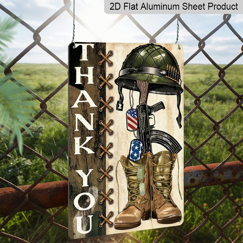 2D Flat Memorial Day Appreciation Heroes Metal Sign, 8×12 Inch Aluminum Wall Art, Military Soldiers Boots Design, Durable Patriotic Decor for