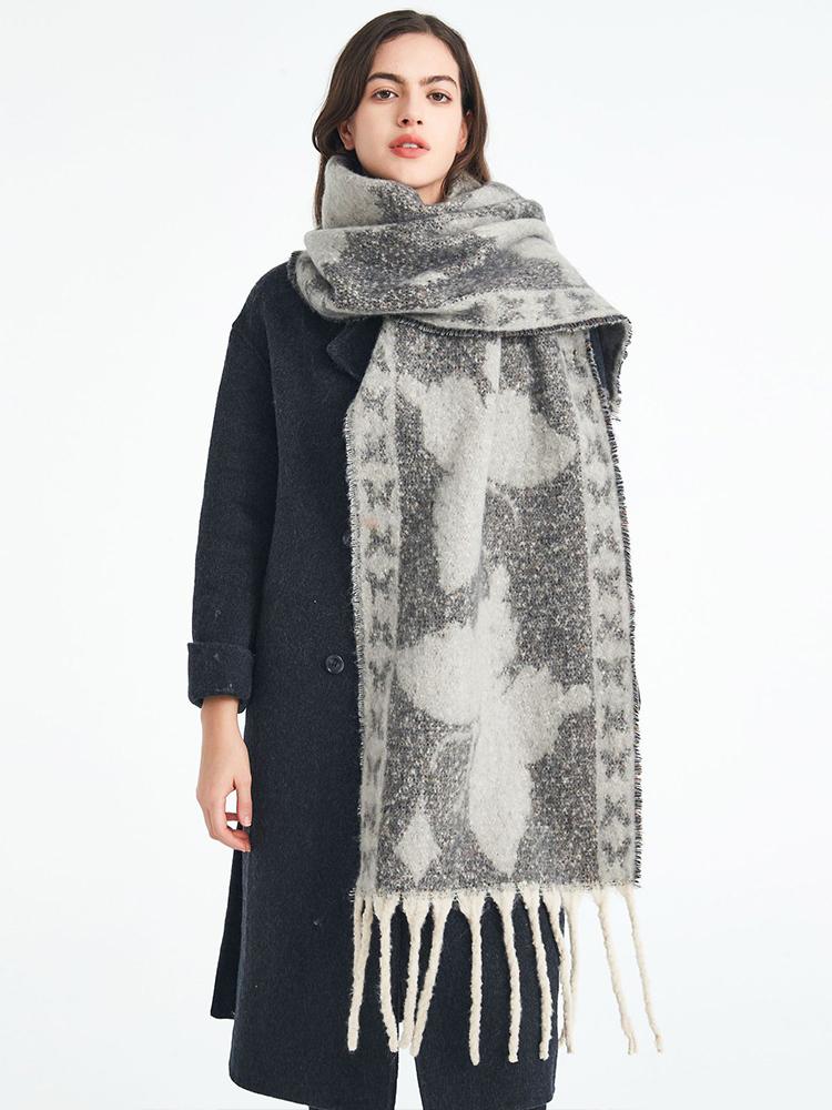 Women Winter Retro Knitted Scarf Headscarf Ladies Casual Animal Print Tassel Warm Scarve Mujer Foulard Thick Wrap Shawl New