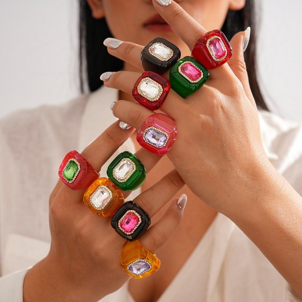 Candy Color Geometric Ring Y2K Classic Big Dome Plain Ring Hand Ornaments Acrylic Resin Ring Party