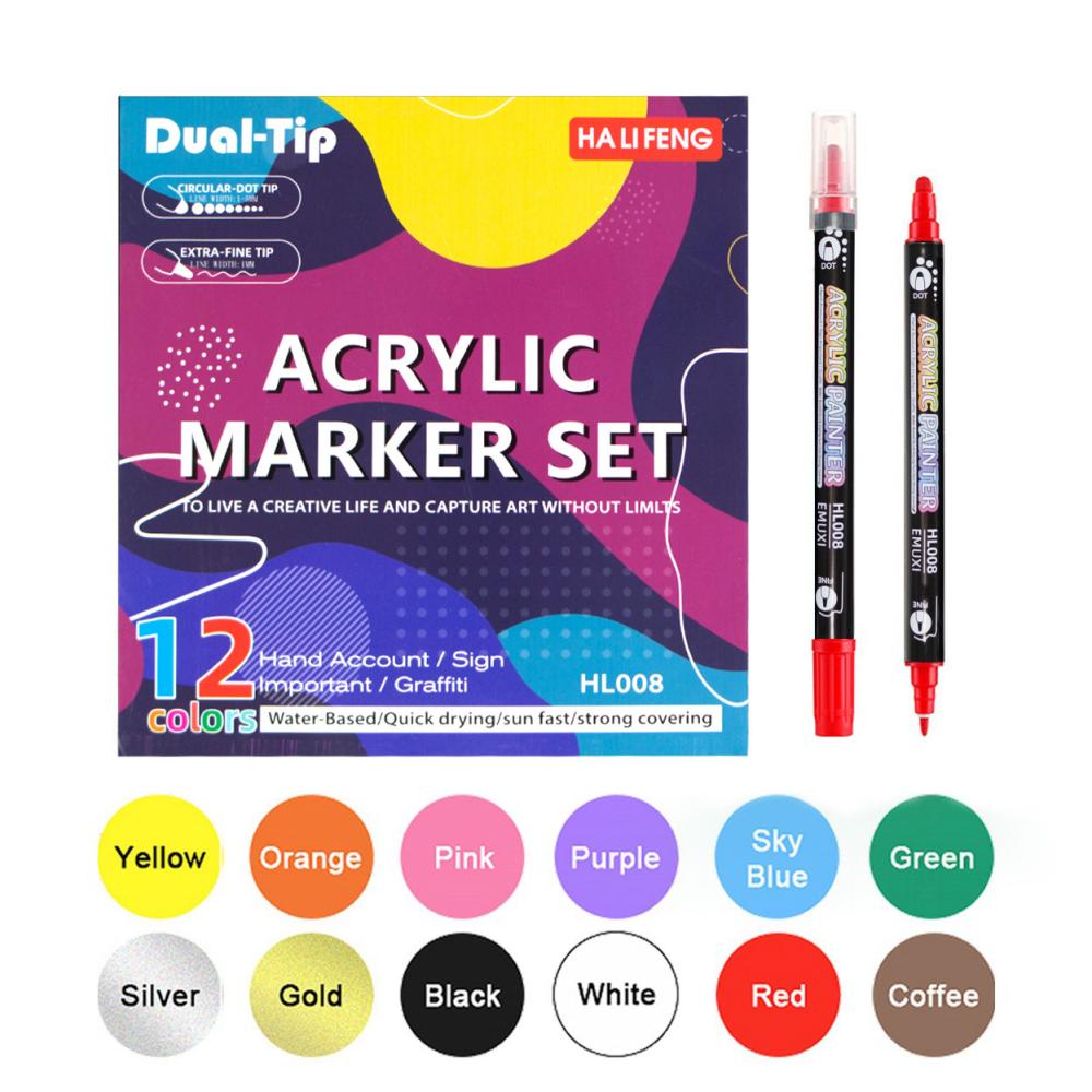 

Waterproof 12/24/36/48Color Double-Nib Acrylic Marker Water-Based Ink Student Hand Account,Graffiti,Painting Coloring Art Marker