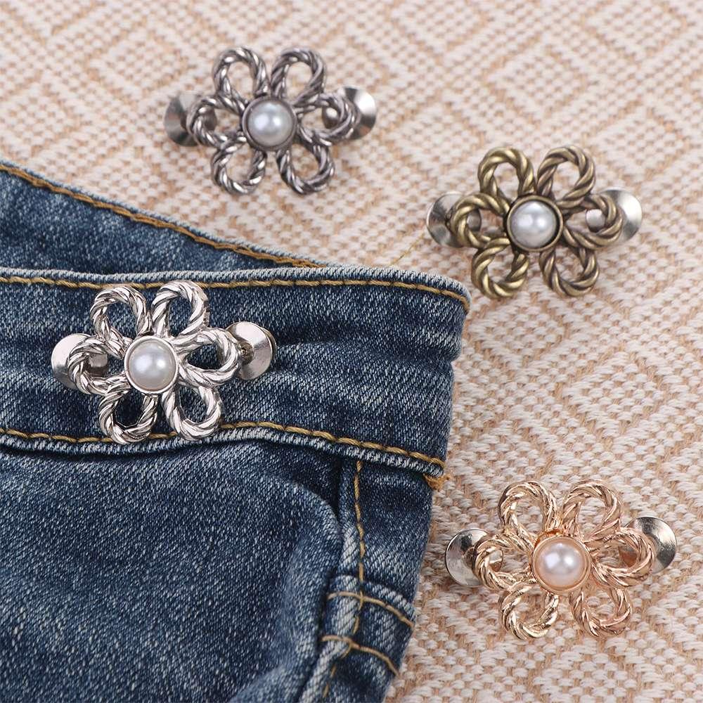 Zinc Zinc Alloy Flower Jean Fit Tighten Buckles Button Clasps Jean Buttons for Loose Jeans  Skirts