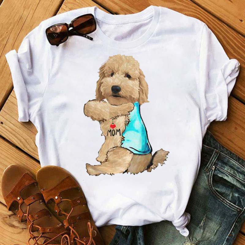 I Love Mom Print Damen T-Shirt Lustige Hundedruck Tops Harajuku Hunde-T-Shirt Sommer Kurzarm Graphic Tee Damen Kleidung