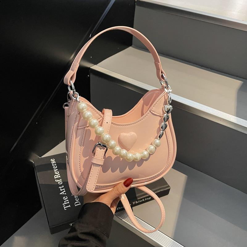 Niche love bag women's bag new fashion pearl handbag texture women's crescent messenger bag