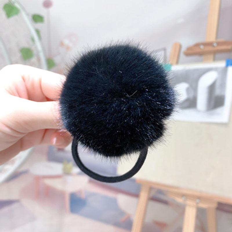 Candy Color Imitation Rabbit Fur Pompoms Elastic Hair Rubber Band Scrunchie Women Plush Hair Rope Autumn Winter Hair Accessories