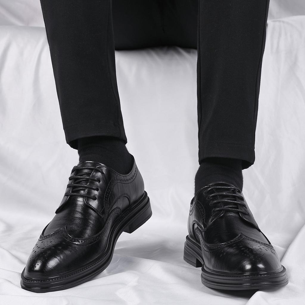 Business Dress Casual Shoes British Groom Leather Heightening Suit Soft Sole Wedding Leather Shoes Men's Spring Job