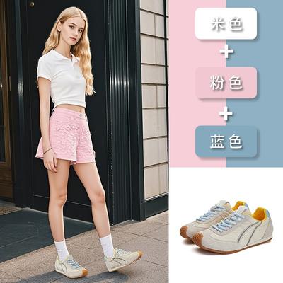 New Leather Low Saturation Women's Autumn Flat-bottomed Versatile Little White Shoes Women's Color Matching Casual Sports Shoes