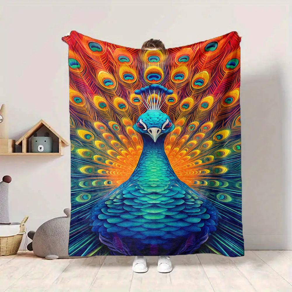 1pc Peacock Feather Blanket Lightweight Flannel Blanket Throw Blanket For Sofa, Bed, Travel, Camping, Livingroom, Office, Couch, Chair, And Bed yy2510