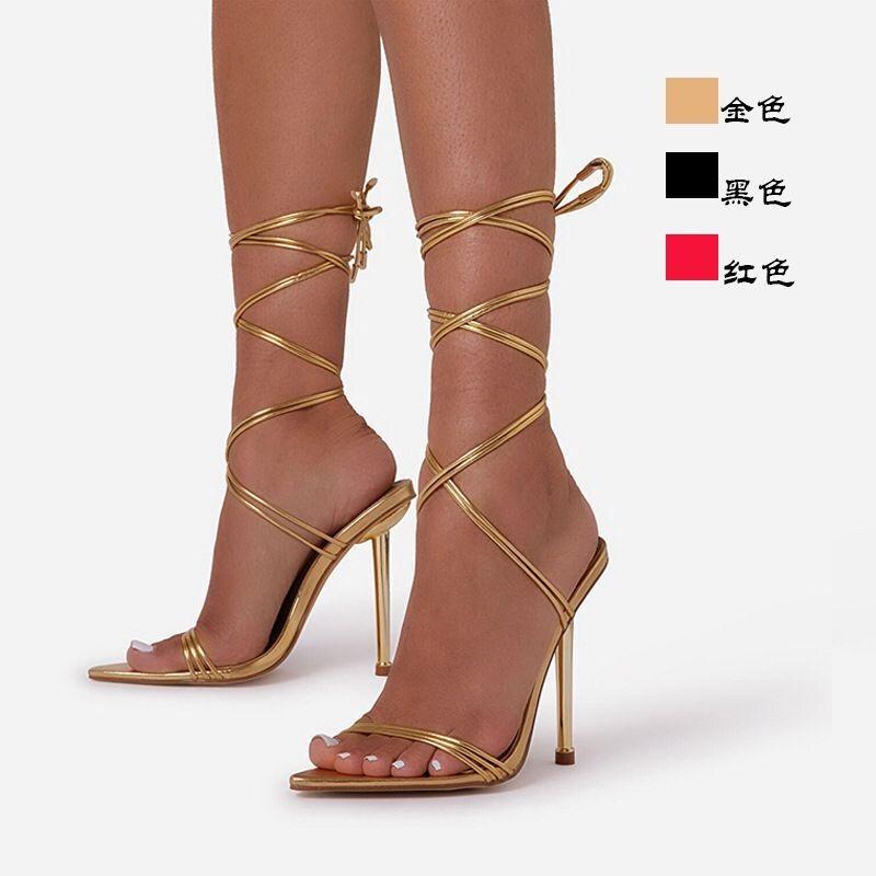 Spring and summer new pointed sexy cross strap fashion sandals electroplating heel large size stiletto high heels women