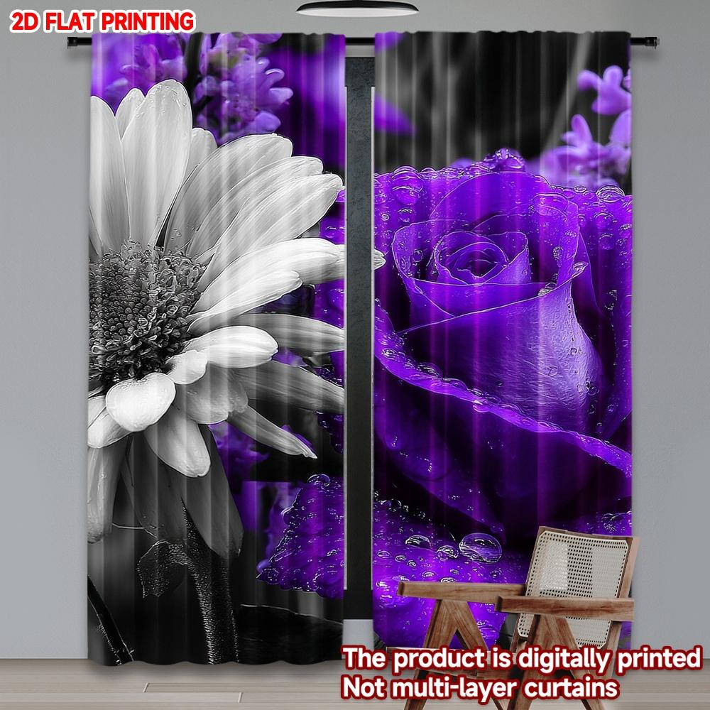 

Flat Printing Happy Valentine Day Scene Curtain Purple Grey Black Rose Digital Printed Polyester Drapes Party Set Of 2 Made Washable W100*H70(CM)-Hooks&1PCS