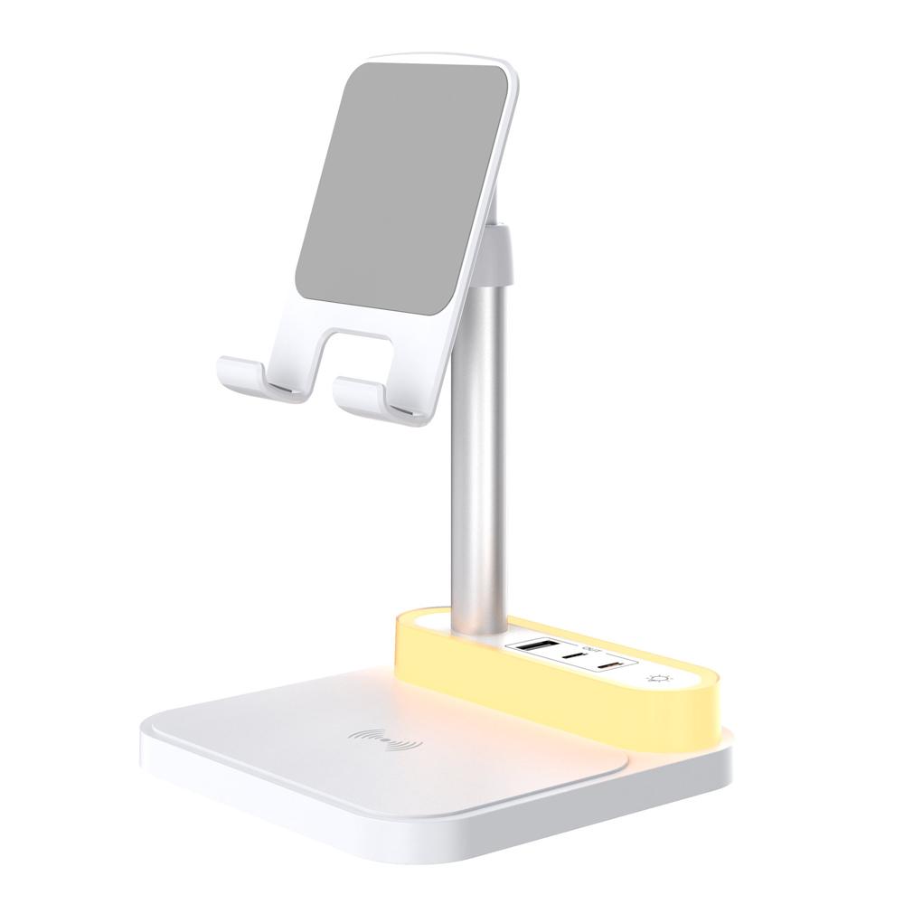 4-in-1 Wireless Charging Universal 15W Fast Charging Night Light Multi Port Mobile Tablet Stand USB/C Input Wireless Charger.