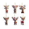 Yousheng 6 Pcs Christmas Reindeer Ornament Cute Cartoon Elk Acrylic Hanging Decoration with Santa Hat 2D Flat Animal Pendant for Car Interior Home