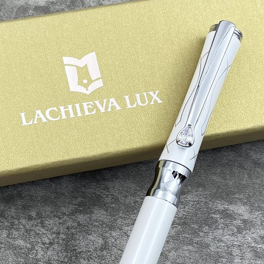 LACHIEVA LUX Jinki Luxury Writing Instrument Stationery with Swiss Crystal Luxury Metal Ballpoint Pen Gift Set 1 Black and 1 White Clip, (German Ink,