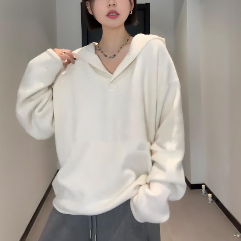 Women's Korean Style Thickened Hooded Sweater - Versatile, Slimming, Loose Knitwear for 2025 Autumn/Winter.