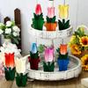 6/10/12Pcs DIY Tulip Unfinished Wooden Slices Flowers Ornaments for Painting