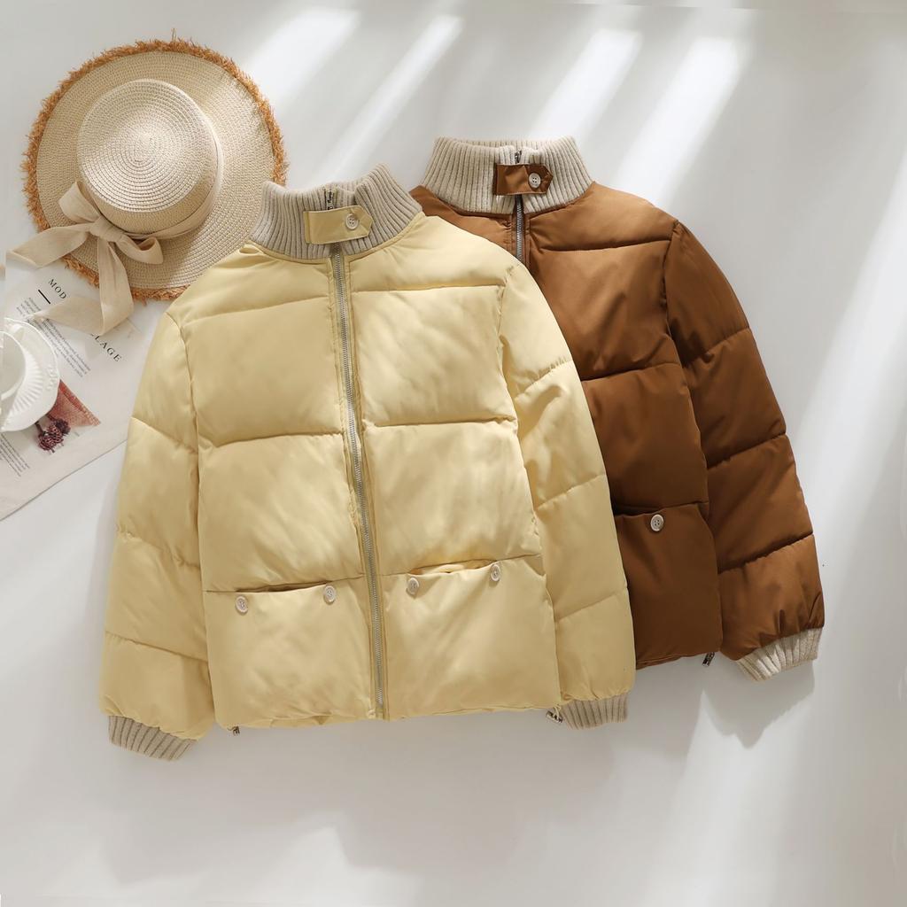 Milk yellow stand-up collar cotton-padded clothes for women's winter new loose and thickened warm cotton-padded clothes, bread clothes, cotton-padded