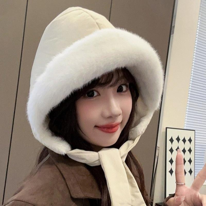 Down Cotton Plush Hat Women S Autumn And Winter Balaclava Hat Big Head Circumference Thickened Warm Ear Protection Lei Feng Hat
