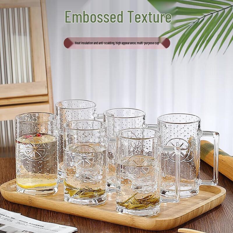 Green Apple ZB384/L6 Handled Glass Mugs, 375ml (6-pack)