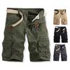 Men Cargo Shorts Mid-rise Button Zipper Closure Casual Shorts with Multi Pockets Solid Color