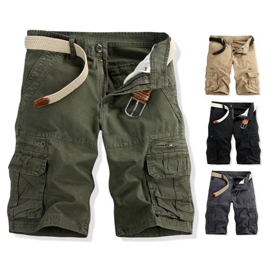 Men Cargo Shorts Mid-rise Button Zipper Closure Casual Shorts with Multi Pockets Solid Color