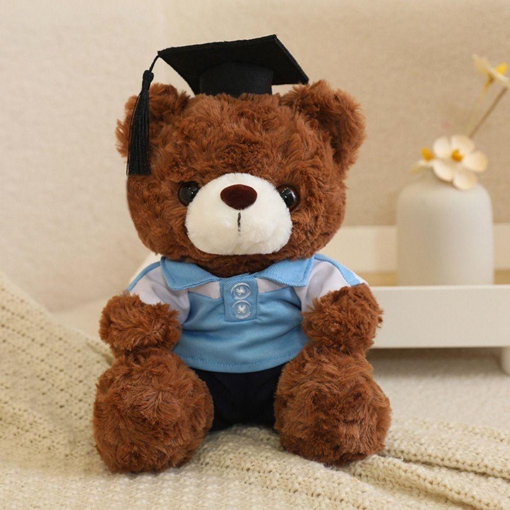 Cartoon Bachelor Bear Plush Toy with Doctorial Hat Sitting Bear Plush Toys  Birthday Graduate Gifts