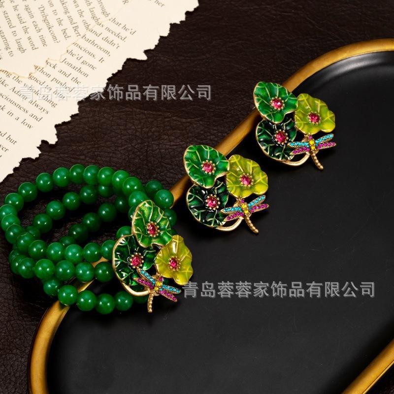 Dragonfly Lotus Leaf Earrings With Enamel Pearl Inlay Elegant Vintage Jewelry By Weight Versatile Fashionable