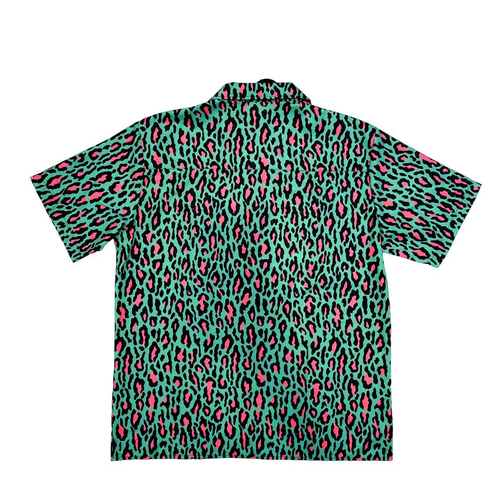 Men S Short Sleeve Leopard Print Vintage Casual Shirt S зелёный