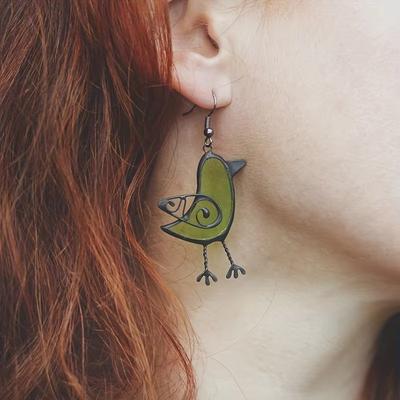 1 Paar Leuke Groene Hars Vogel Hangende Drop Oorbellen voor Vrouwen Charm Meisjes Vrijetijdsfeest Sieraden Koreaanse Mode Oorbellen