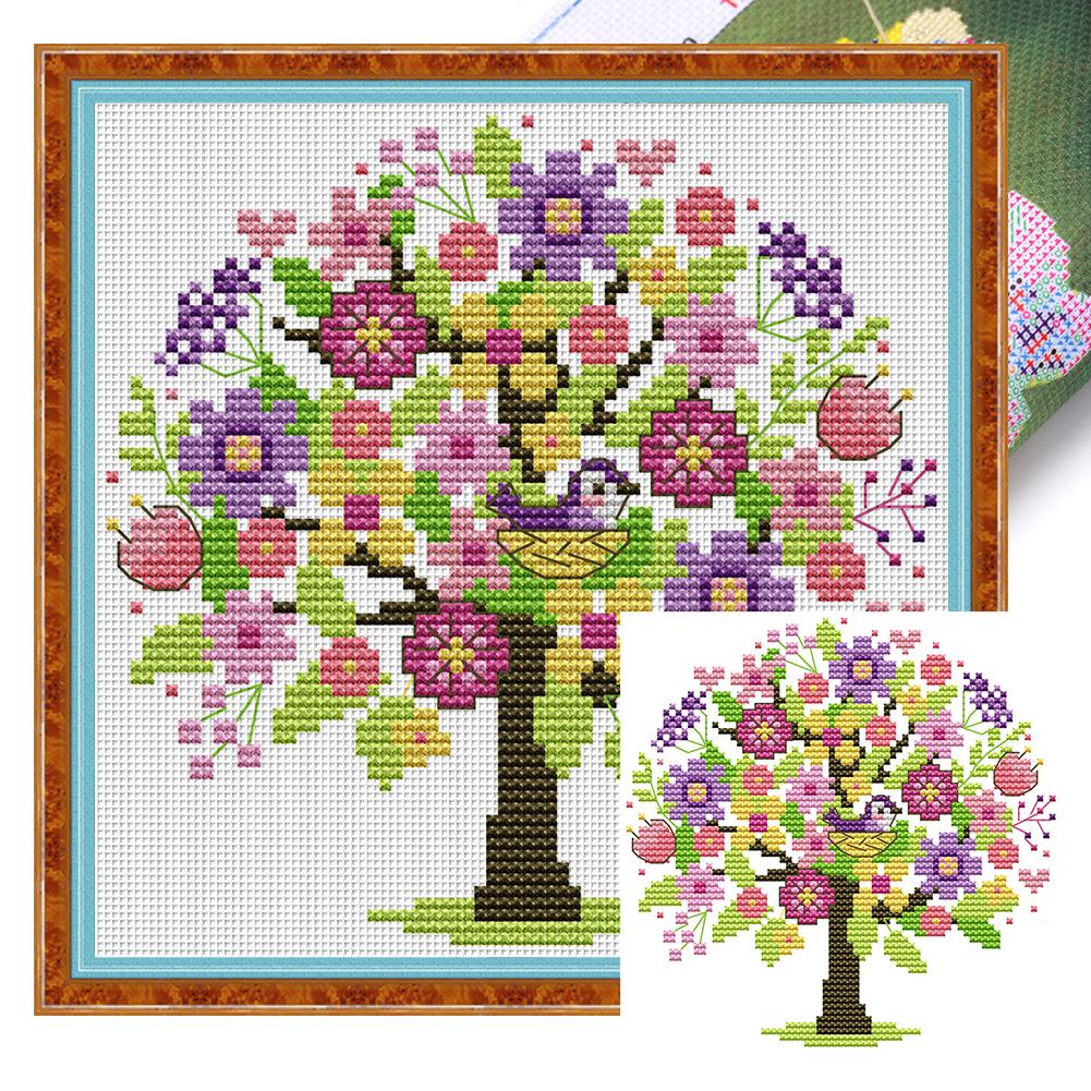 Partial Embroidery Eco-cotton Thread 14CT Printed Tree Cross Stitch Kit