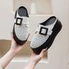 Fashion 8CM Weave Patent Leather 2025 Summer Women Fashion Hot Sale Platform Wedge Mujer Comfy Sandals Microfiber Slip On Shoes Slippers