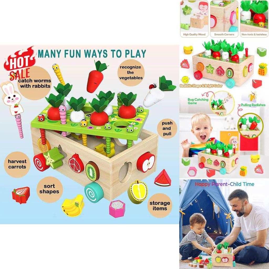 Colorful Educational Wooden Farm Fishing Shape Matching Car Toys For Kids