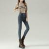Damen Blaue-Graue High-Waist Schlankmachende Skinny Jeans mit Samtfutter