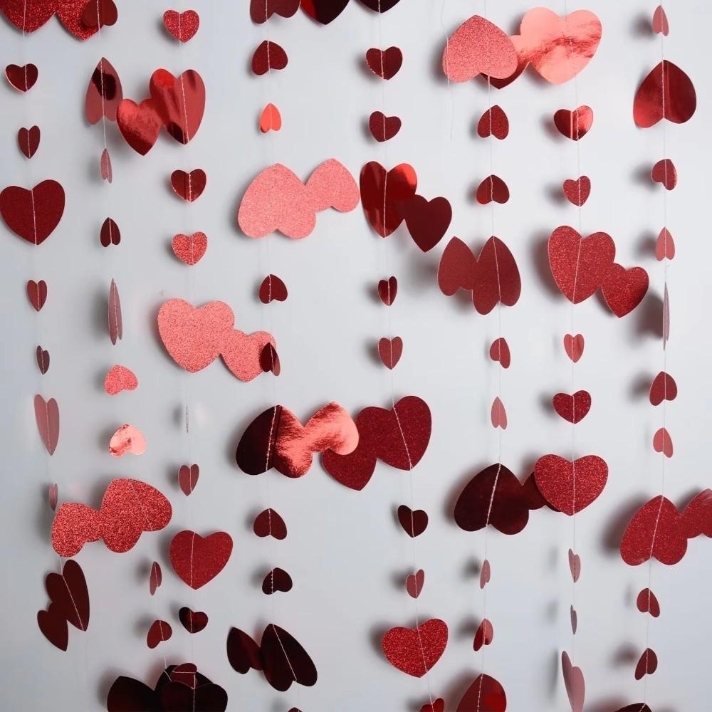 4m Hanging Love Streamer Romantic Paper Wedding Garland Reusable Glitter Love Heart Hanging Curtain Birthday Party