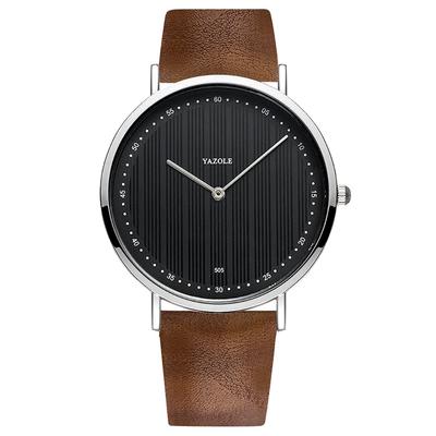 ZooooM Simple Striped Dial Analog Wristwatch, Fashion Accessory, FormalCasual, Unisex for Men and Women (Frame: Silver  Dial: Black  Band: Brown)