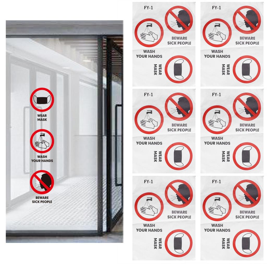 6PCS Caution Notice English Reminder Slogan Wall Sticker Sign for Hospital Company School