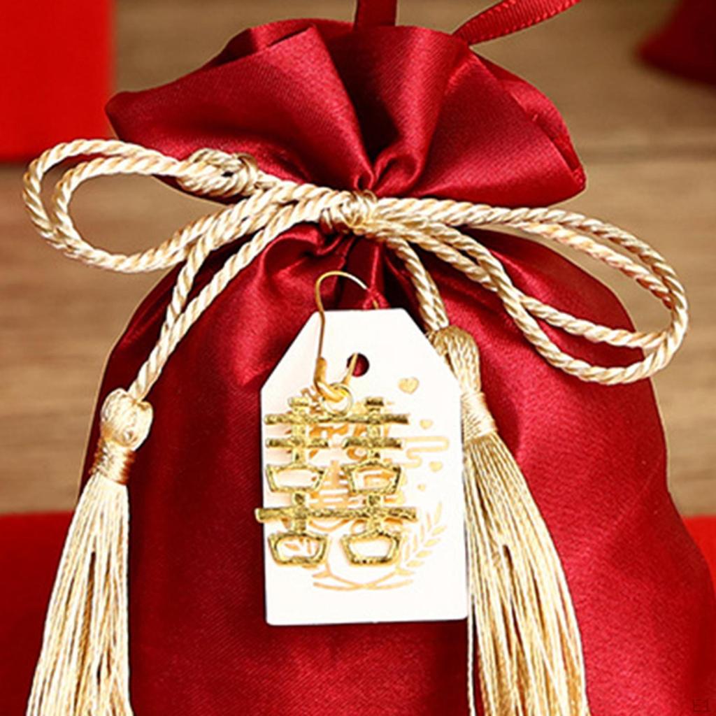 10 Pieces Red Drawstring Bags for Wedding Treats, Satin Goodies Pouches