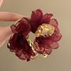 Retro Red Fabric Chiffon Flower Earrings Earrings Exaggerated Earrings Design Sense Niche