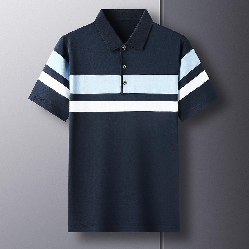 

Мужская рубашка поло с короткими рукавами, тонкая деловая полосатая футболка Ice Silk, нижняя часть рубашки, верх 4XL
