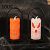 Halloween Home Decoration LED Flameless Pillar Candles, Spooky Face Handheld Candle Light, Battery Operated Flickering Fake Candles for Party