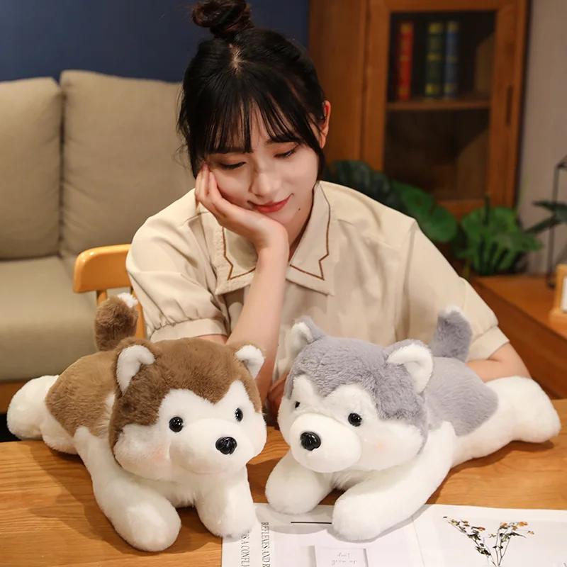 30/40/50CM Cute Husky Dog Plush Toy Stuffed Animal Soft Kawaii Lying Brown Gray Puppy Pillow Doll Toys for Birthday Xmas Gift