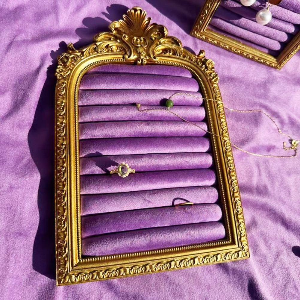 Vintage Photo Frame Jewelry Display Rack Purple Velvet Soft Bag Photo Frame Storage Rack Necklaces Earrings Display Ornaments