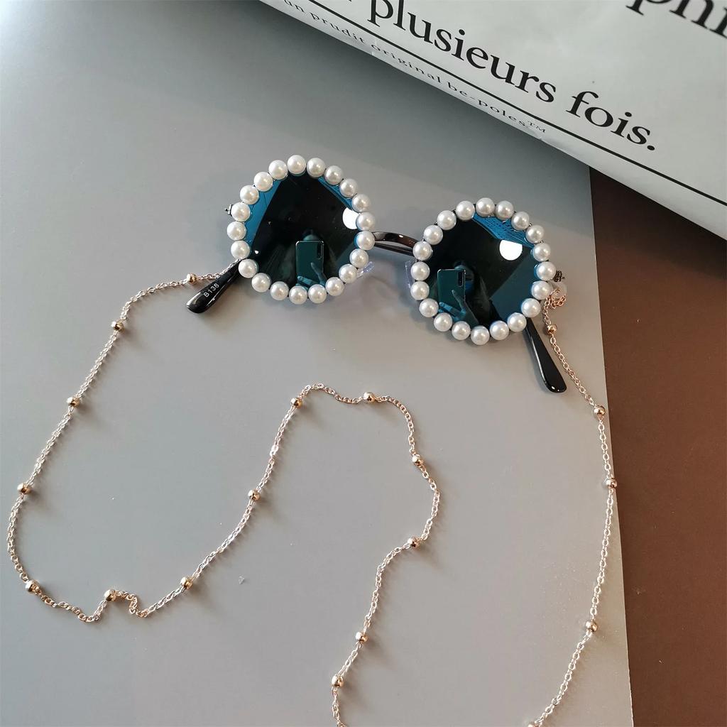 New Luxury Pearl Sun Glasses Women Fashion Metal Frame Round Sun Glasses Designer Imitation Pearl Gradient Sun Glasses UV400