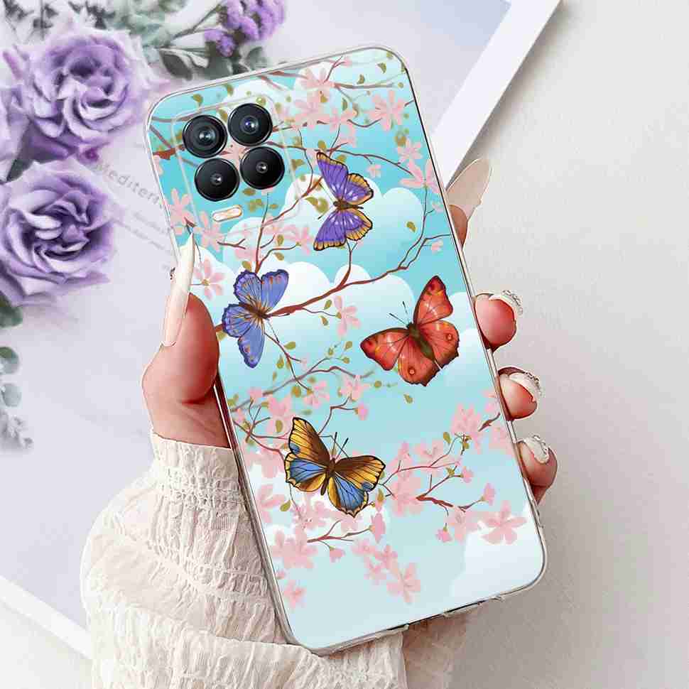 For Realme 8 4G RMX3085 Case Fashion Painted Flowers Soft Silicone TPU Cover For Oppo Realme8 realme 8 6.4" Phone Shell Bumper
